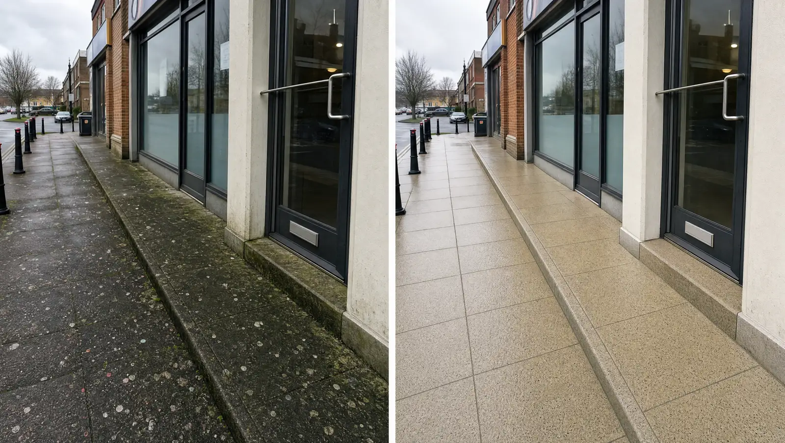commercial shopfront pavement cleaning before and after