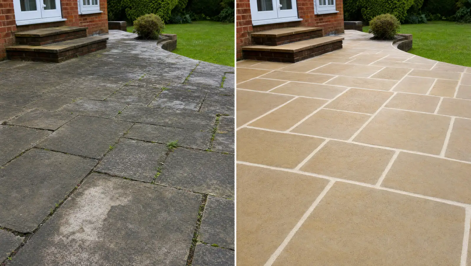patio repointing before and after with cleaner paving joints