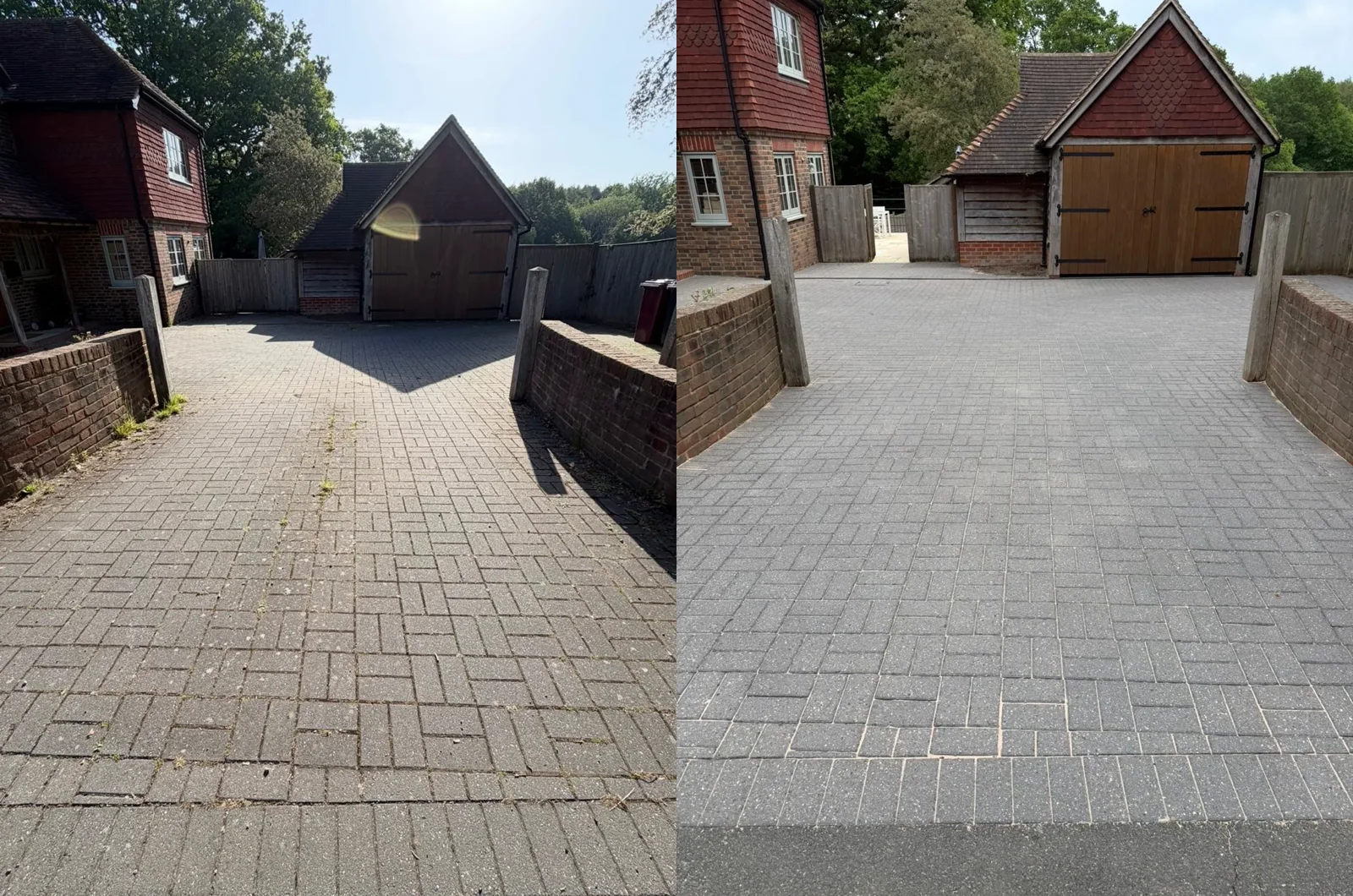real block driveway before and after cleaning by Ant's Jets