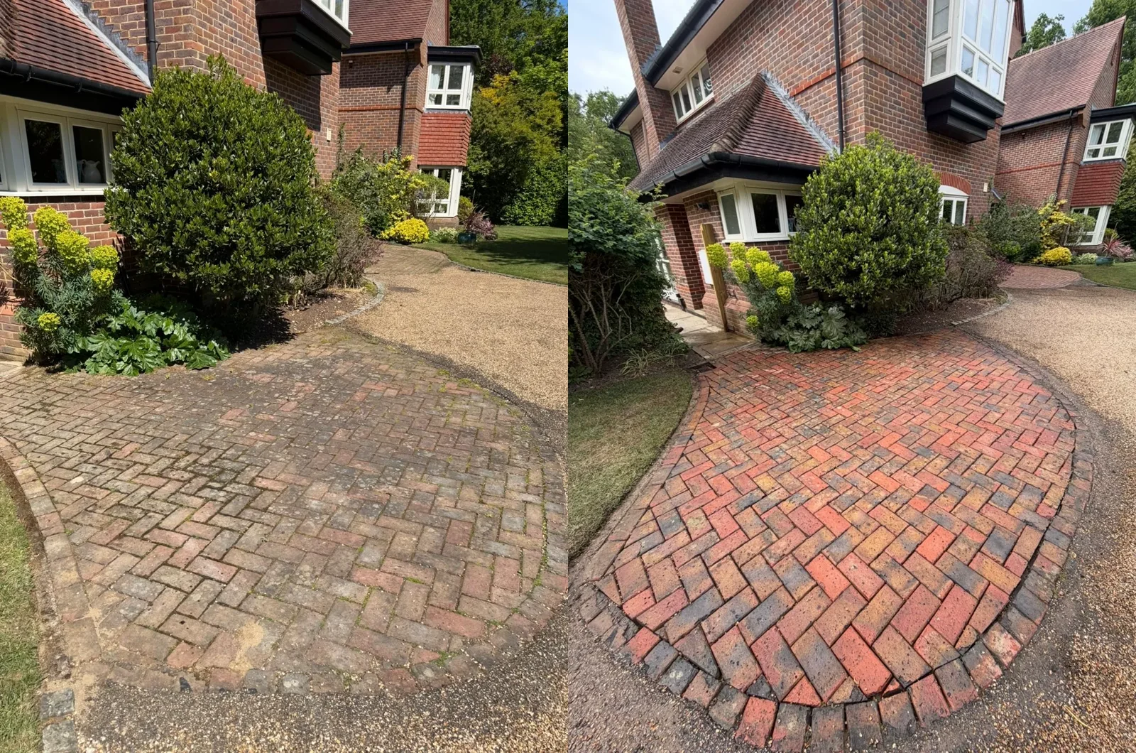 real block paved driveway before and after cleaning by Ant's Jets